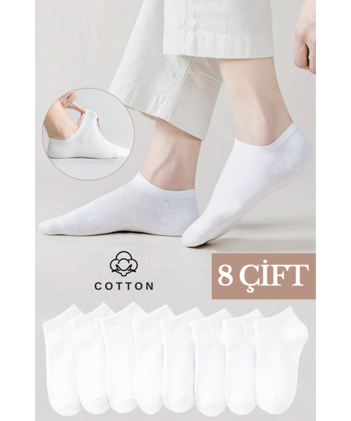 Düz Desen Kadın - Erkek Pamuklu Görünmez Çorap 8 Çift