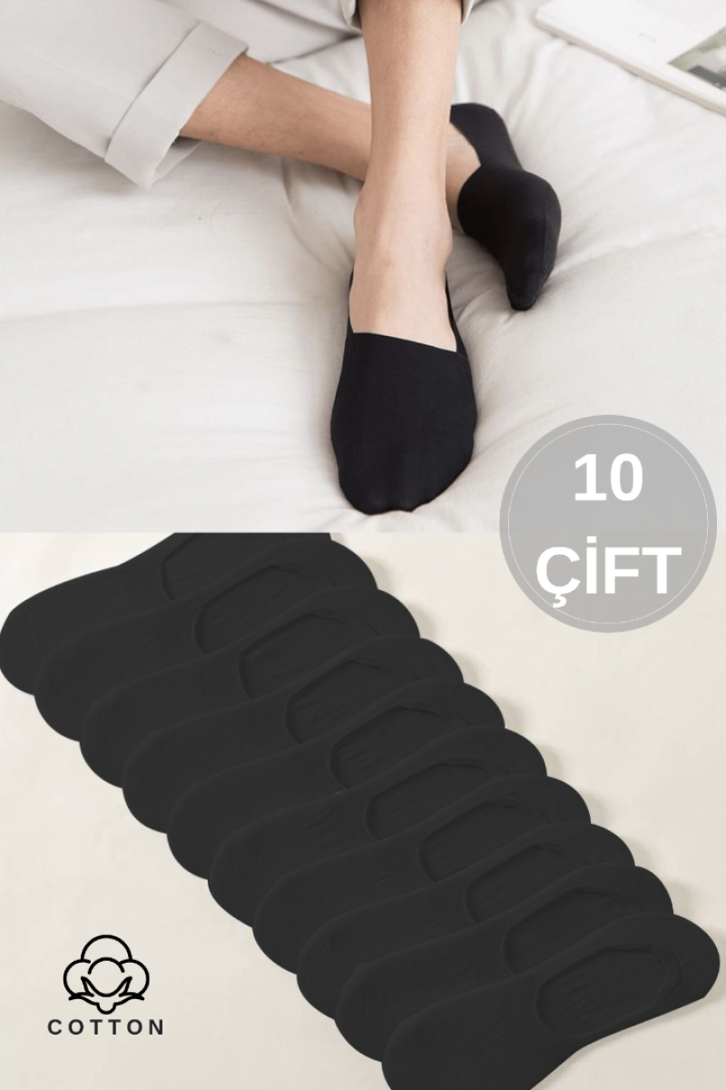 Kadın - Erkek Düz Desen (10'LU PAKET - 10 ÇİFT) Pamuklu Terletmez Babet Çorap SİYAH