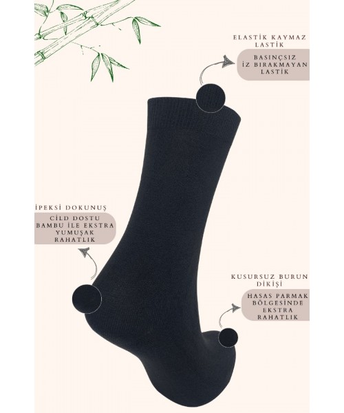 Kadın Çorabı Ter Emici Dikişsiz Extra Soft Model Soket Uzun Bambu Çorap (3 ÇİFT) Asorti Renk