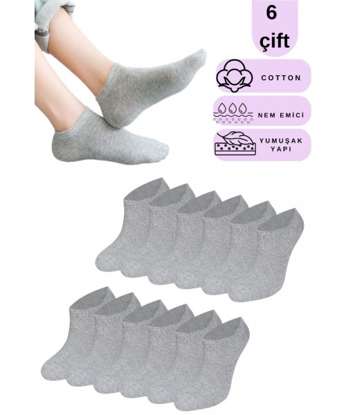 Kadın - Erkek - Unisex Düz Desen (6 ÇİFT) Pamuklu Beden Mevsimlik Terletmez Görünmez Çorap