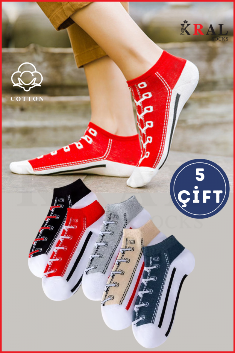 Kadın - Erkek (5 ÇİFT) Spor Ayakkabı Model Pamuklu Terletmez Çorap Seti