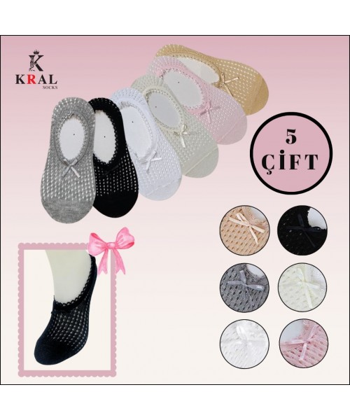 Kadın (5 ÇİFT) Fiyonklu Model Pamuklu Terletmez Babet Çorap Seti