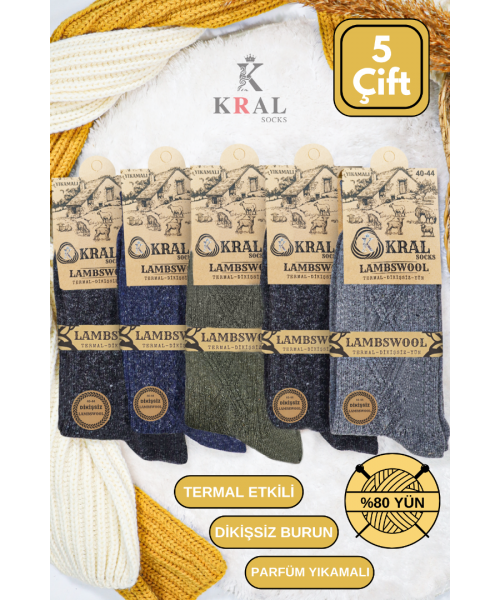 Erkek Kışlık (5 ÇİFT) Lambswool Yün Çorap Termal Etkili