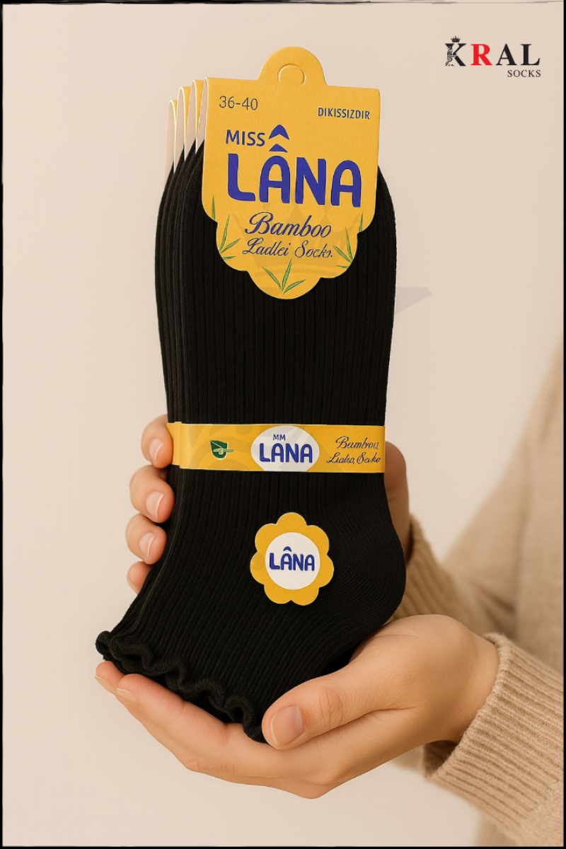 Kadın Bambu Çorap (6 ÇİFT) Fırfırlı Patik Kadın Çorap