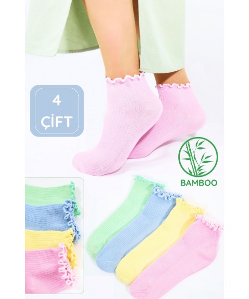 Kadın Bambu Çorap (4 ÇİFT) Renkli Fırfırlı Patik Kadın Çorap Kadın Bambu Çorap (4 ÇİFT) Renkli Fırfırlı Patik Kadın Çorap
