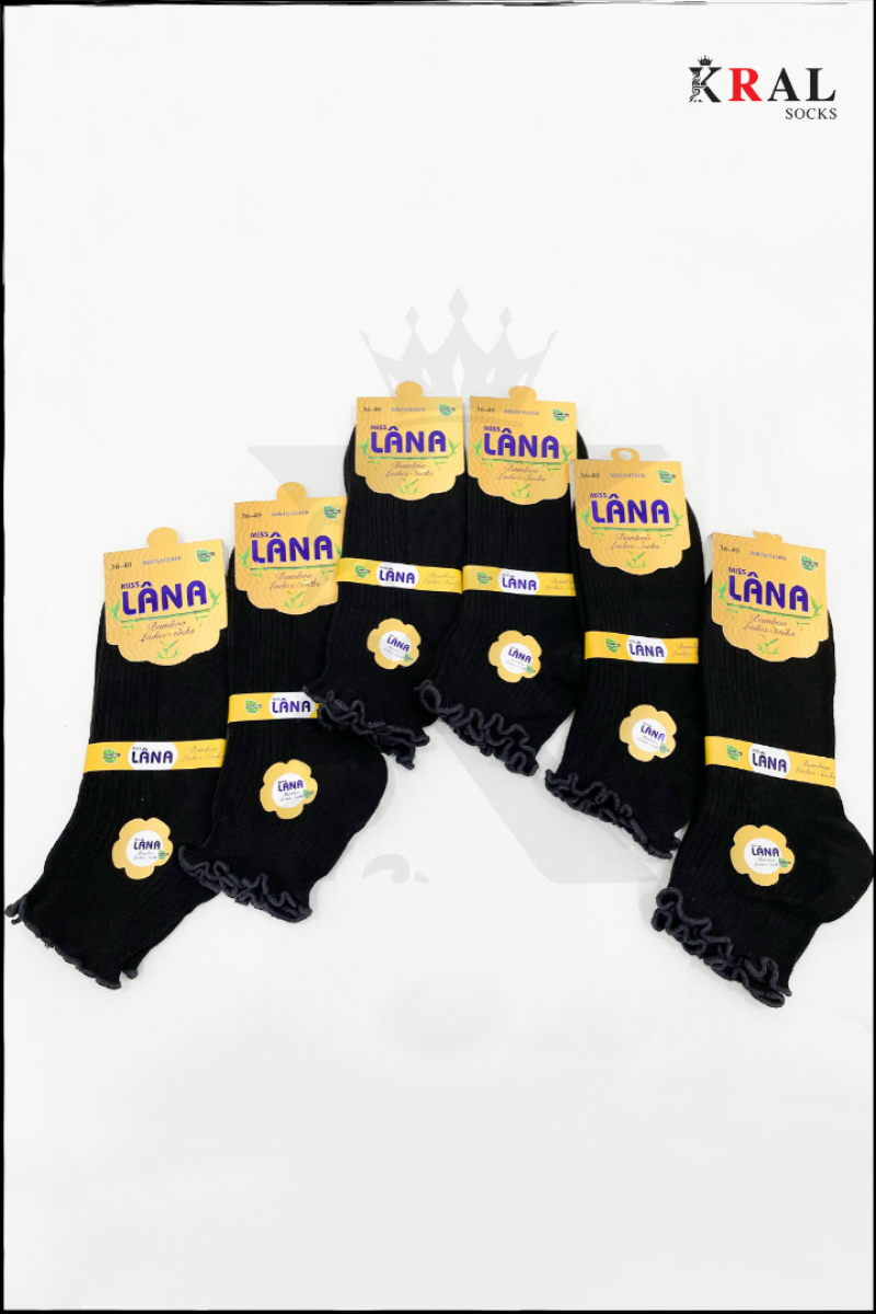 Kadın Bambu Çorap (6 ÇİFT) Fırfırlı Patik Kadın Çorap