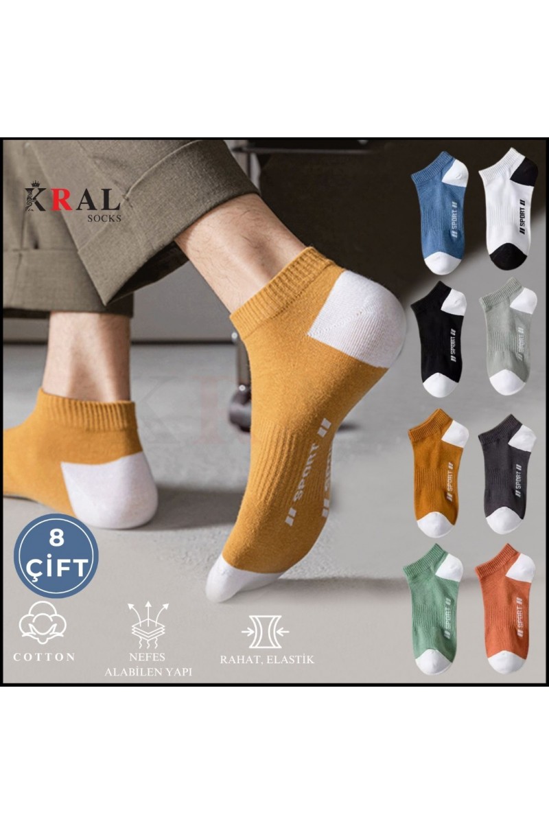 Erkek (8 ÇİFT) Sport Model Pamuklu Terletmez Görünmez Çorap Seti