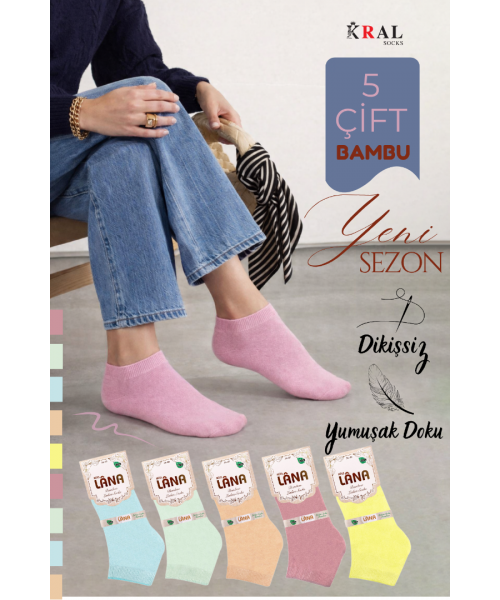 Kadın Kaliteli Bambu Patik Çorap (5 ADET) Dikişsiz Görünmez Parfümlü Kısa Model Çorap