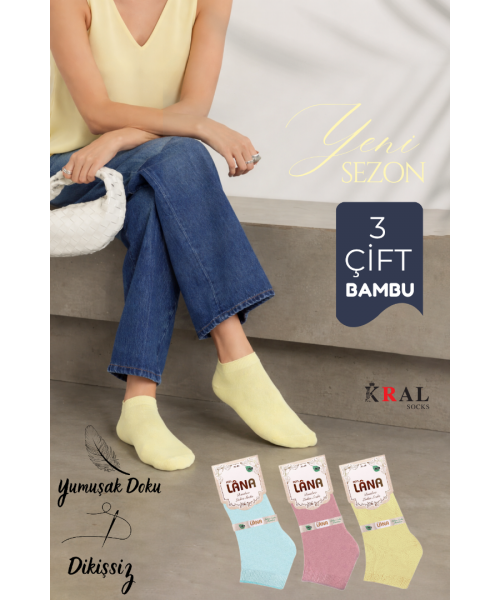  Dikişsiz Patik Kadın Bambu  Çorap 3 Çift