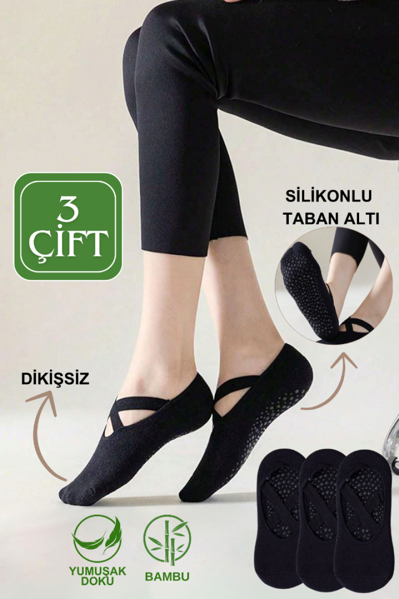 Bambu Pilates Çorabı Yoga ABS Kaydırmaz Taban Dans Bale Fitness Spor Çorabı