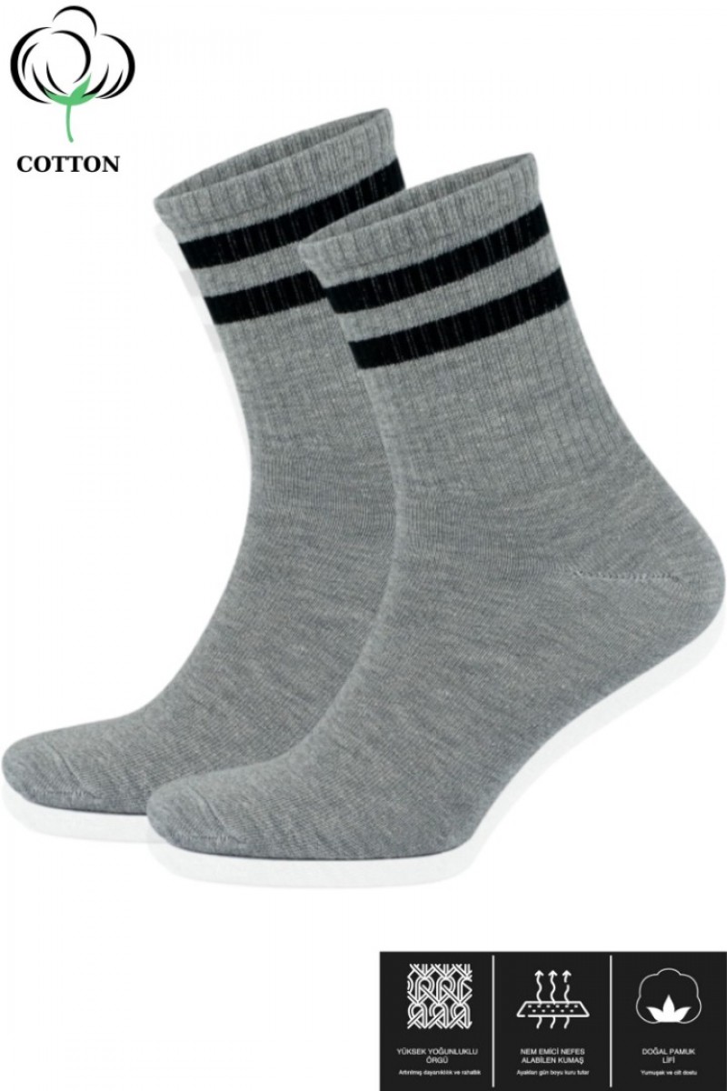 Erkek Kadın (6 ÇİFT) Çizgili Kolej Tenis Çorabı Pamuklu Terletmez Çorap