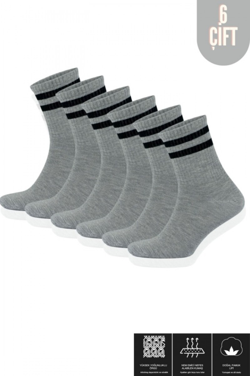 Erkek Kadın (6 ÇİFT) Çizgili Kolej Tenis Çorabı Pamuklu Terletmez Çorap
