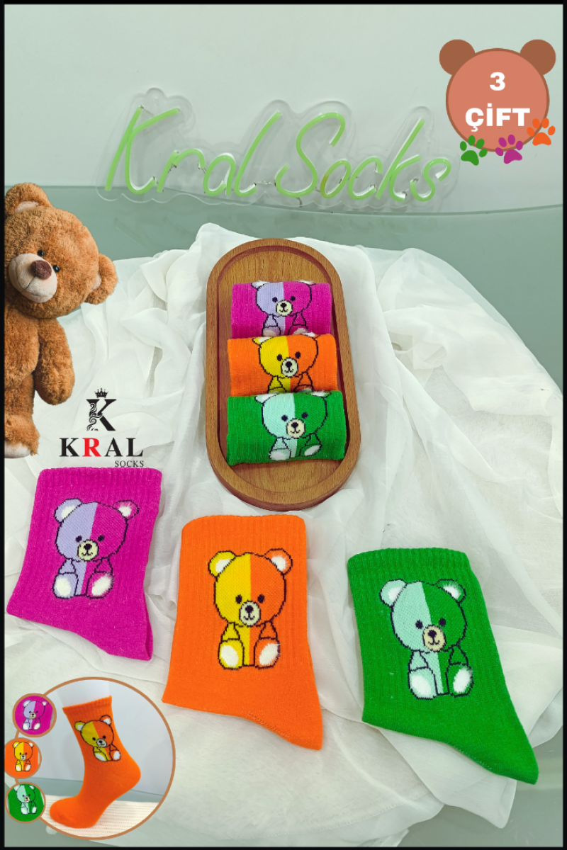 Unisex (6 ÇİFT) Simetri Yüz Tenis Model Renkli Pamuklu Terletmez Çorap Seti