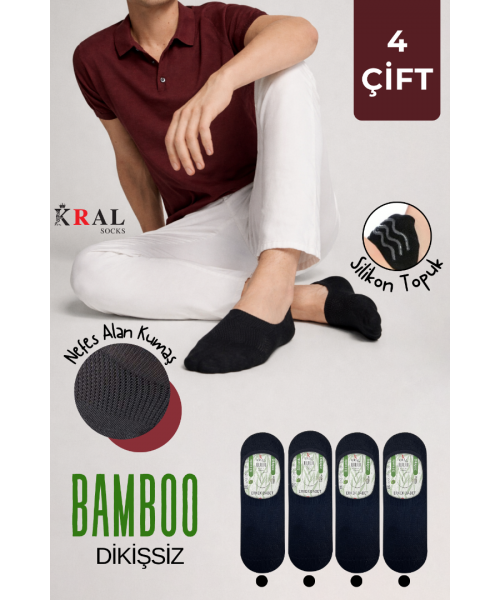 Erkek - Bayan Bambu Babet Çorap Dikişsiz Parfümlü Silikonlu  Babet Çorap