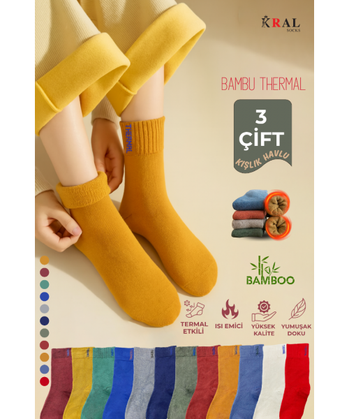 3 Çift Kadın Yün Havlu Soket Boy Çorap
