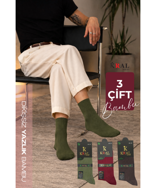 Bambu Erkek Soket Düz Uzun Çorap Klasik Yazlık Dikişsiz 3'lü Premium Set