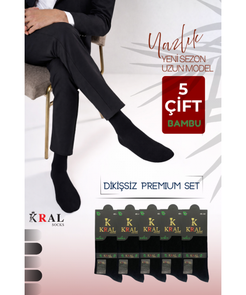 5 Çift Erkek Bambu Yazlık Uzun Çorap Premium Set