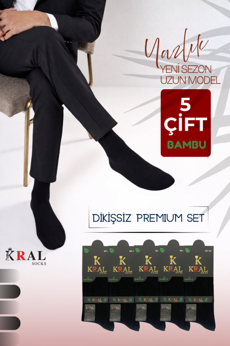 5 Çift Erkek Bambu Yazlık Uzun Çorap Premium Set