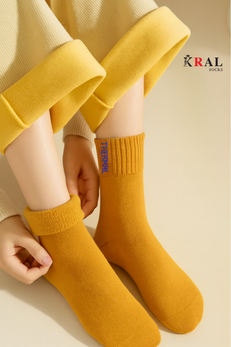 Thermo Özellikli Bambu 2X Korumalı (5 Çift) Kadın Termal Renkli Kışlık Havlu Soket Çorap