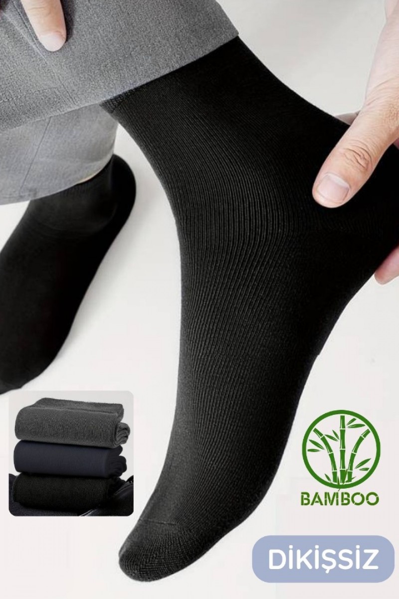 Premium Busines (3 ÇİFT KUTULU) Klasik Uzun Boy Mevsimlik Dikişsiz Erkek Bambu Soket Çorap
