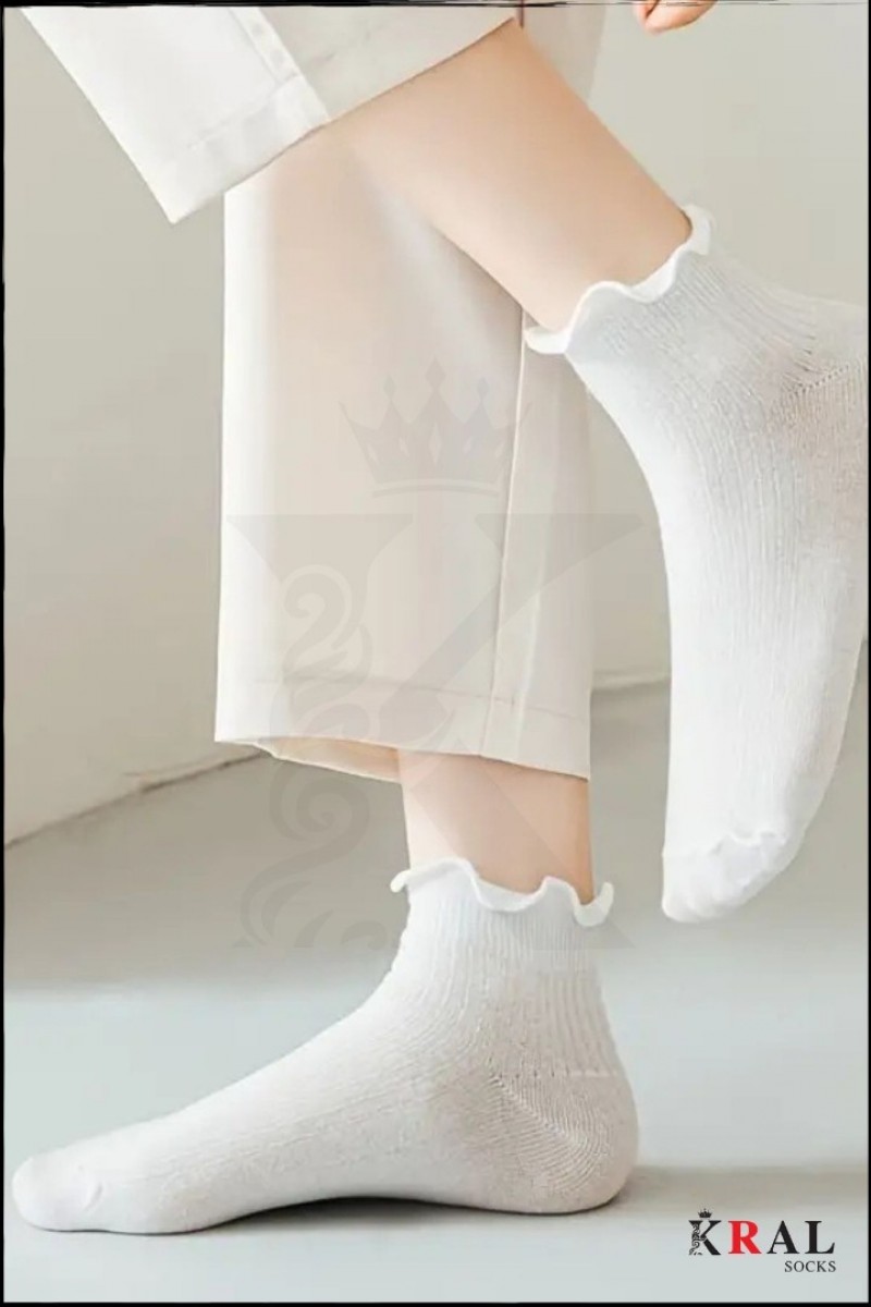 6 Çift Fırfırlı Patik Kadın Bambu Çorap 
