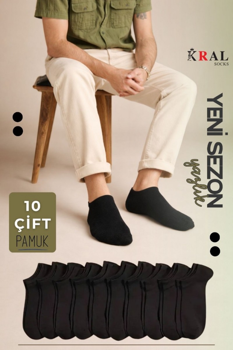 Düz Desen Ekonomik Kadın - Erkek Patik Çorap 10 Çift