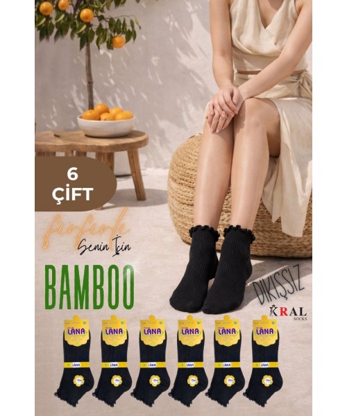 6 Çift Fırfırlı Patik Kadın Bambu Çorap 