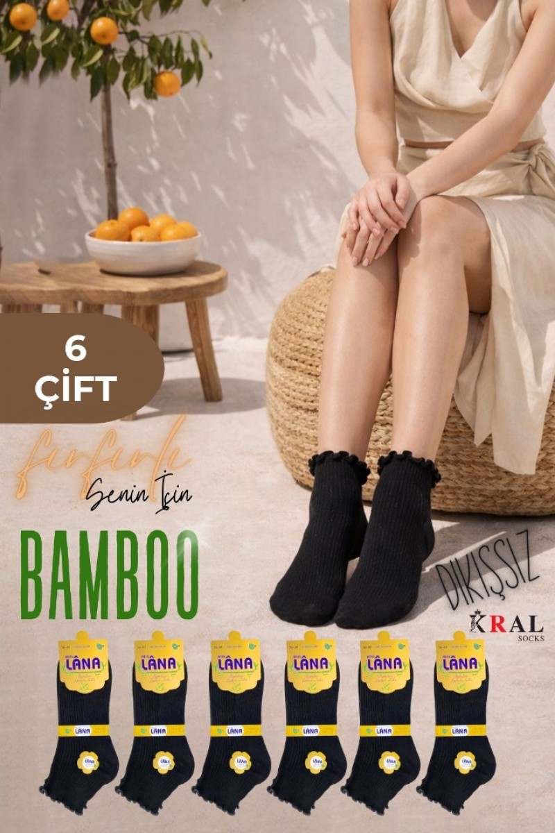 6 Çift Fırfırlı Patik Kadın Bambu Çorap 