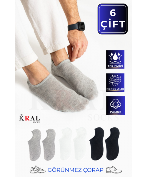 Kadın - Erkek - Unisex Düz Desen (6 ÇİFT) Pamuklu Beden Mevsimlik Terletmez Görünmez Çorap