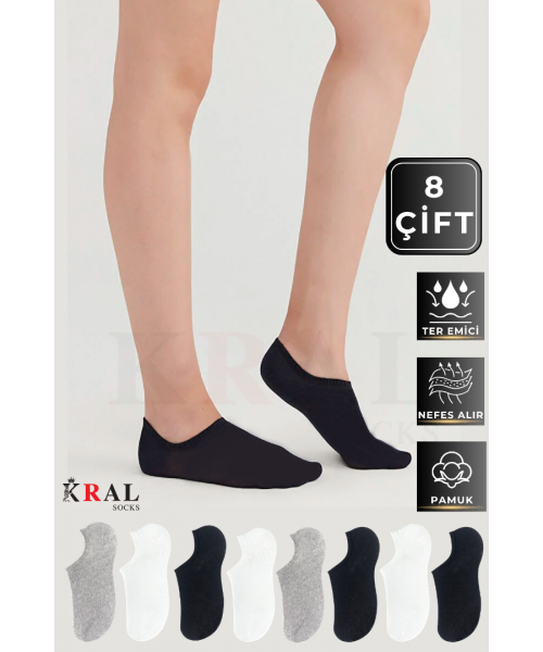 Kadın - Erkek - Unisex Düz Desen (8 ÇİFT) Pamuklu Terletmez Yazlık Görünmez Çorap Seti