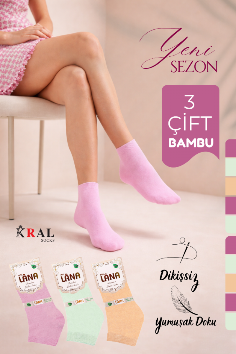Dikişsiz Patik Kadın Bambu Çorap 3 Çift Dikişsiz Patik Kadın Bambu Çorap 3 Çift