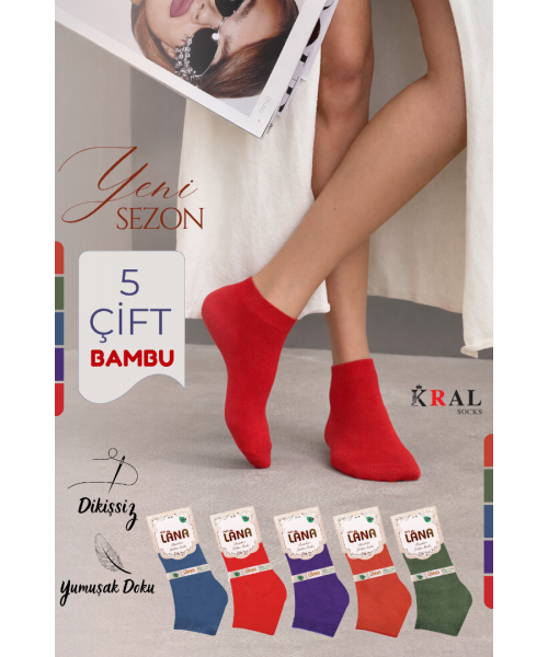 5 Çift Kadın Dikişsiz Bambu Patik Boy Çorap