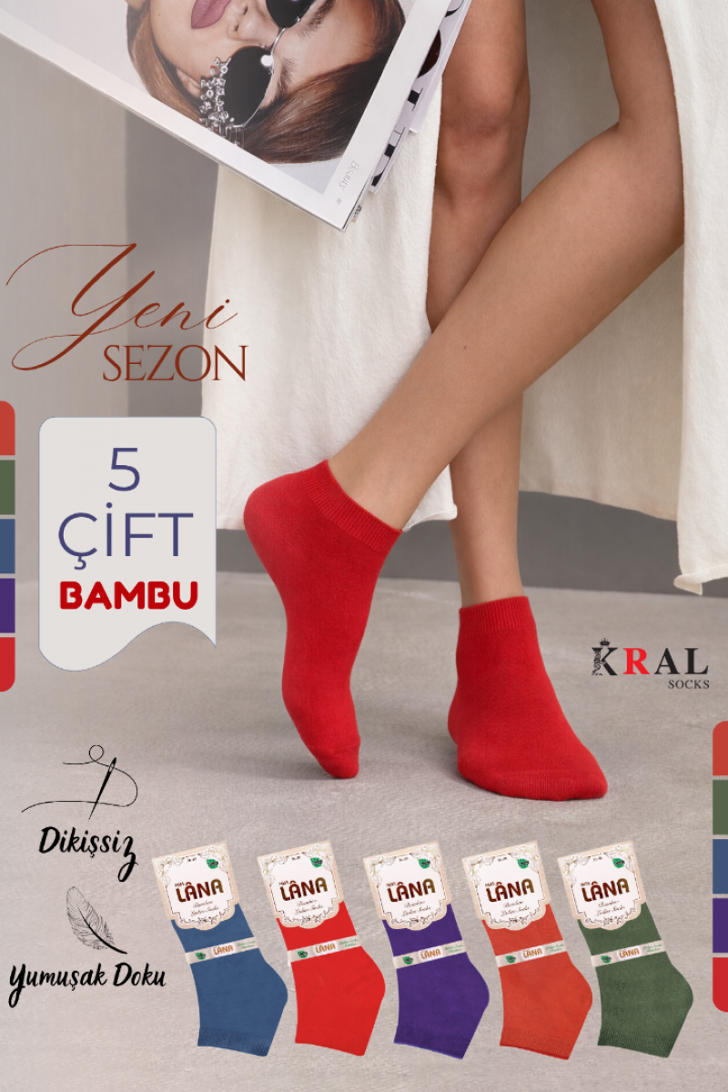 Kadın Kaliteli Bambu Patik Çorap (5 ADET) Dikişsiz Görünmez Parfümlü Kısa Model Çorap