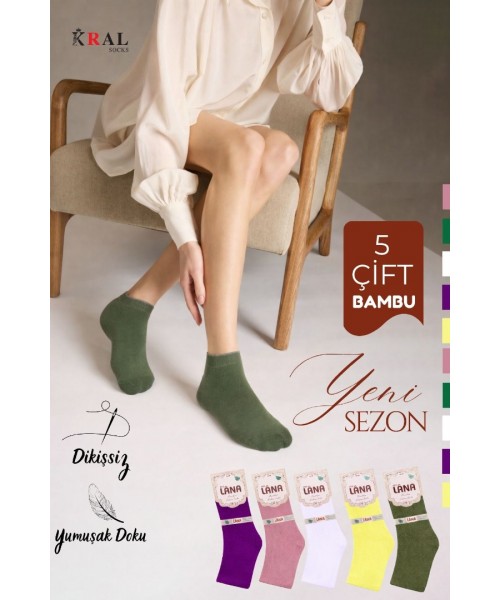 5 Çift Kadın Dikişsiz Bambu Patik Boy Çorap 
