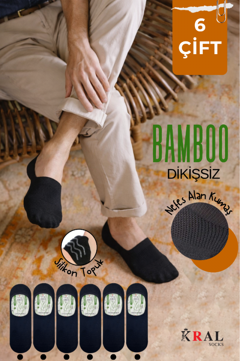 Erkek - Bayan Bambu Babet Çorap Dikişsiz Parfümlü Silikonlu Babet Çorap