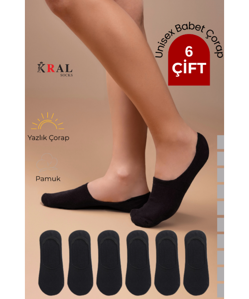 Kadın - Erkek Düz Desen (6 ÇİFT) Pamuklu Terletmez Babet Çorap