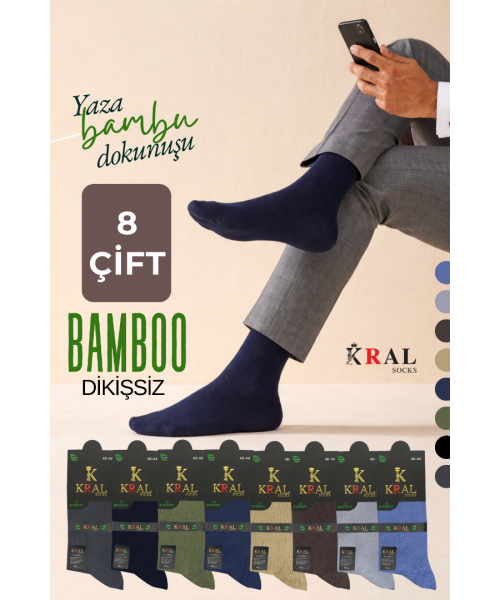  Erkek Yazlık Bambu Soket Uzun 8 Çift Karma Renkli Çorap