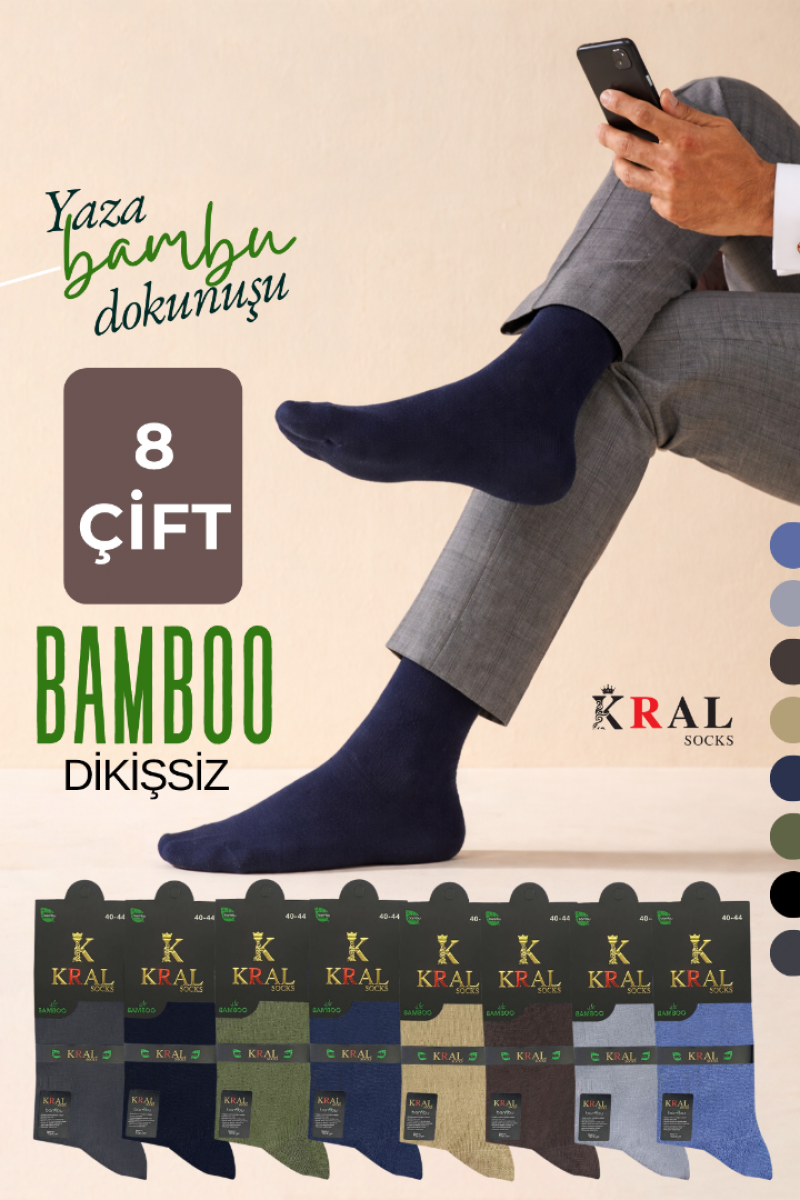 8 Çift Erkek Bambu Yazlık Uzun Çorap Premium Set