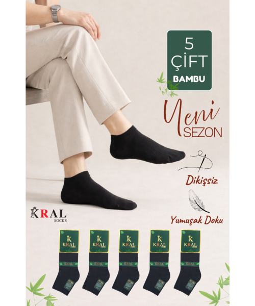 5 Çift Erkek Dikişsiz Bambu Patik Boy Çorap