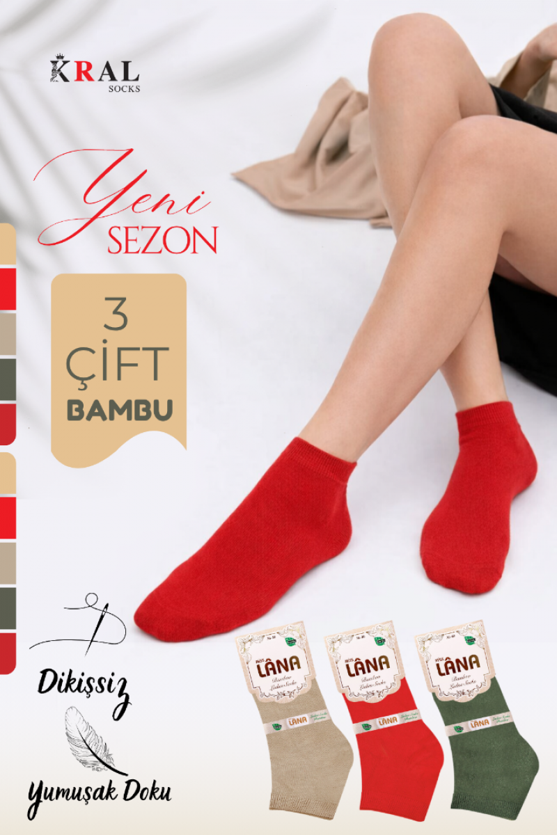 Dikişsiz Patik Kadın Bambu  Çorap 3 Çift
