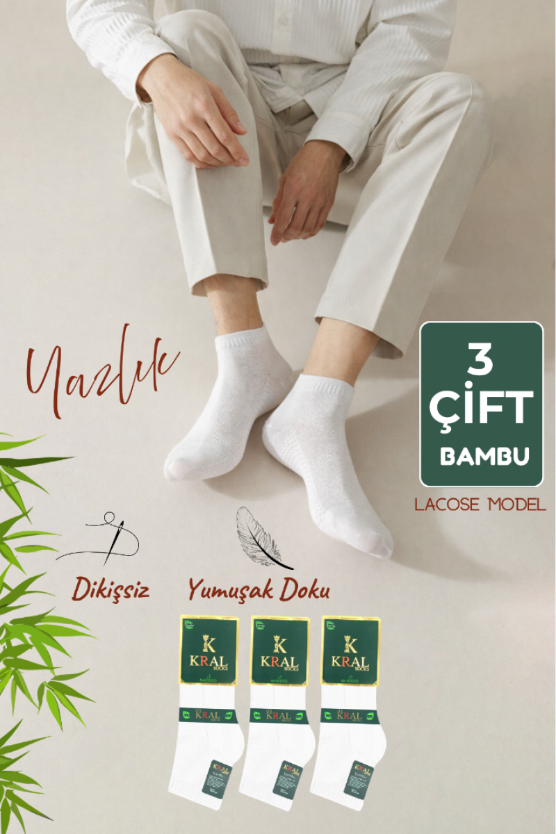 5 Çift Erkek Dikişsiz Lacose Bambu Patik Boy Çorap