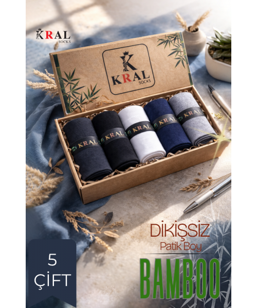 5 Çift Erkek Premium Hediye Kutulu Bambu Patik Çorap