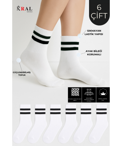 6 Çift Unisex Çizgili Pamuklu Tenis Çorap