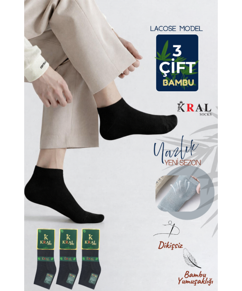 5 Çift Erkek Dikişsiz Lacose Bambu Patik Boy Çorap