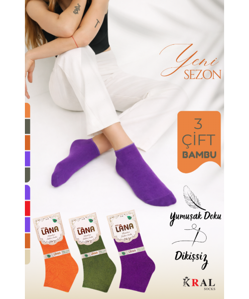 Dikişsiz Patik Kadın Bambu Çorap 3 Çift Dikişsiz Patik Kadın Bambu Çorap 3 Çift