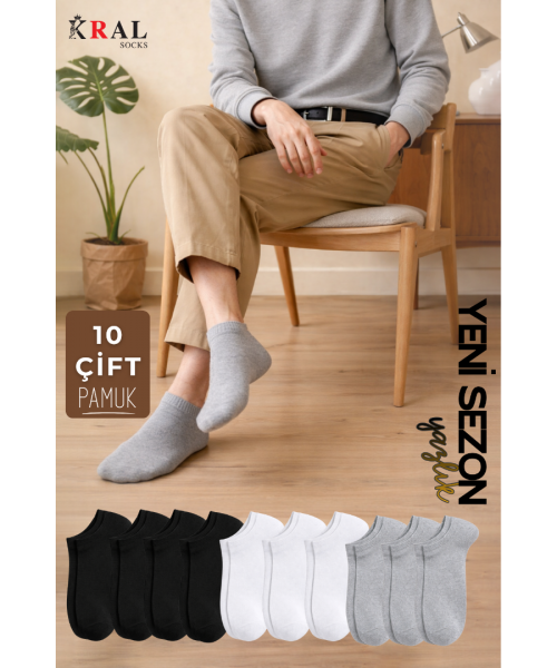  Kadın - Erkek (10 ÇİFT ) Düz Desen Ekonomik Bilek Boy Patik Çorap 