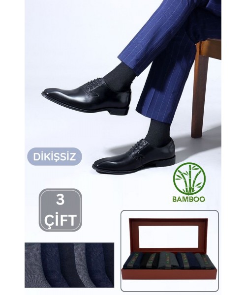 Premium Busines (3 ÇİFT KUTULU) Klasik Uzun Boy Mevsimlik Dikişsiz Erkek Bambu Soket Çorap