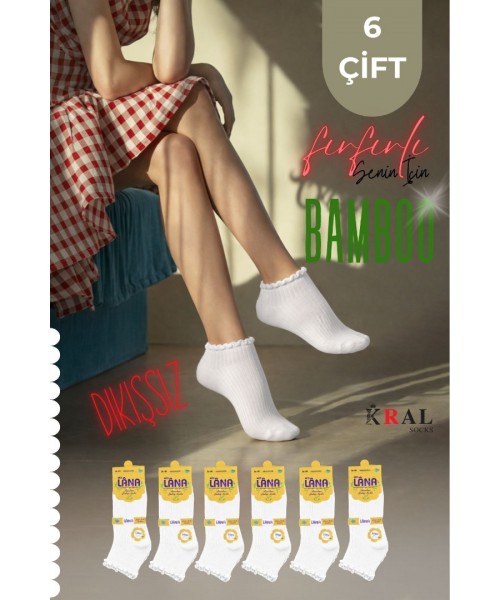 6 Çift Fırfırlı Patik Kadın Bambu Çorap 