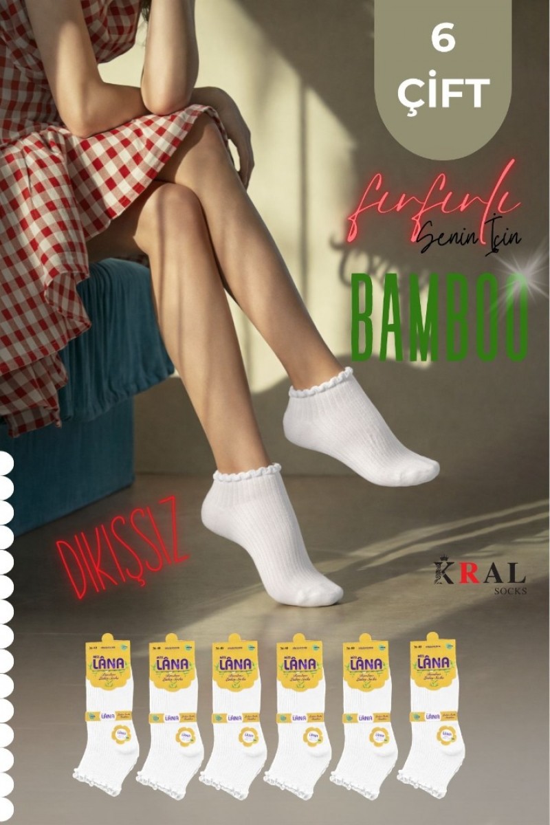 6 Çift Fırfırlı Patik Kadın Bambu Çorap 