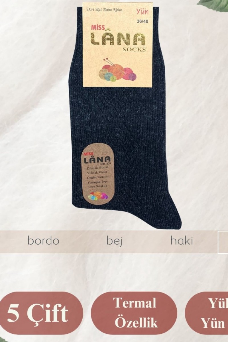 (5 ÇİFT) Kışlık Yün Çorap Lambswool (ÖZEL KUZU YÜNLÜ) Kadınlar Için Termal Özellikli